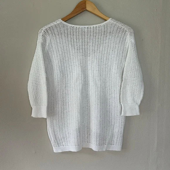 J. Jill White V-Neck lightweight half sleeve Sweater petite medium - Picture 5 of 5